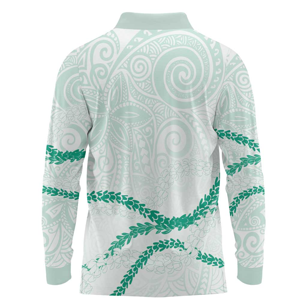 Aloha Lei Mikioi Long Sleeve Polo Shirt Sage Green Polynesian Tribal Tatau Pattern