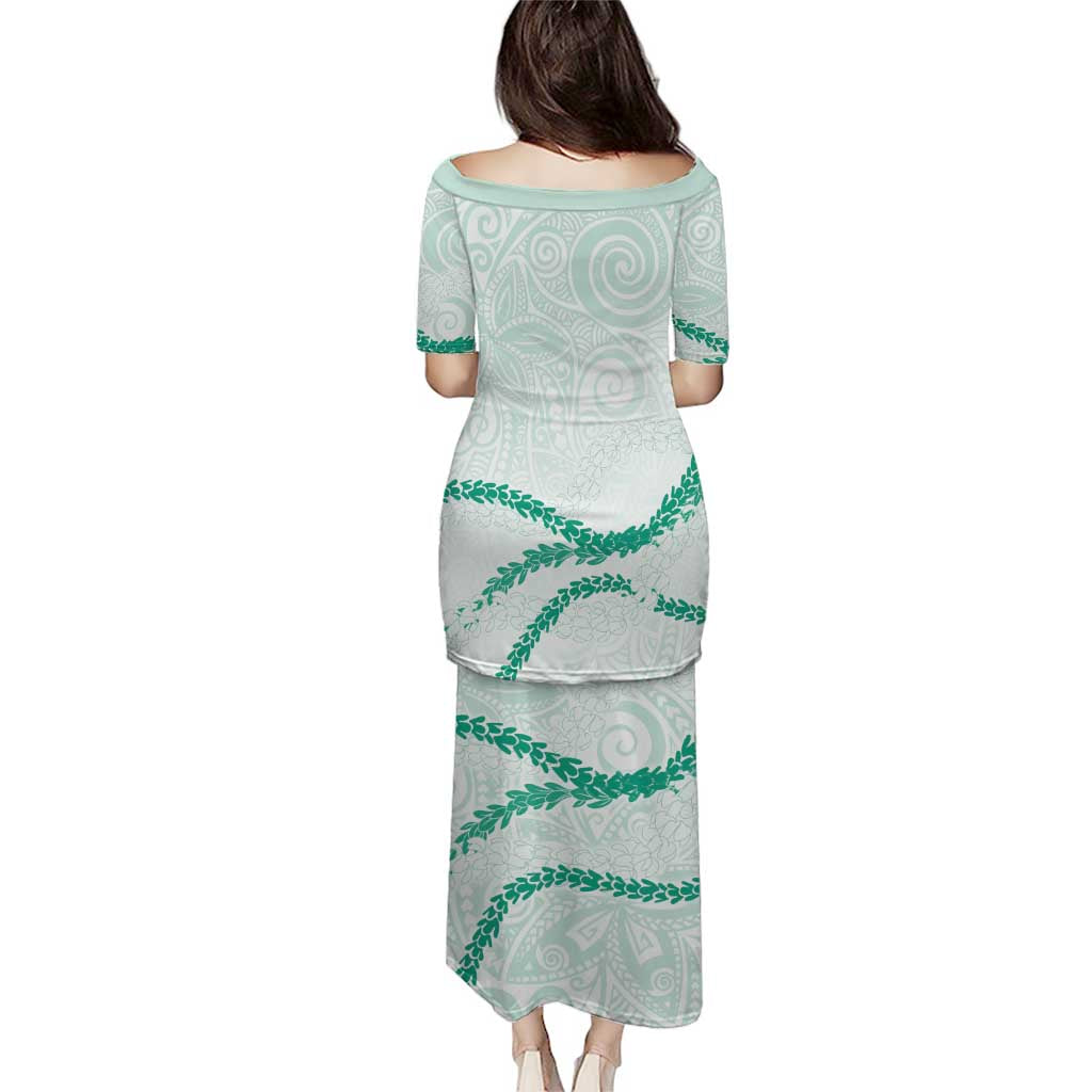 Aloha Lei Mikioi Puletasi Sage Green Polynesian Tribal Tatau Pattern