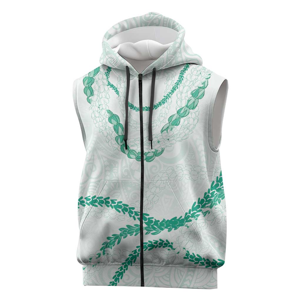 Aloha Lei Mikioi Sleeveless Zip Hoodie Sage Green Polynesian Tribal Tatau Pattern LT9