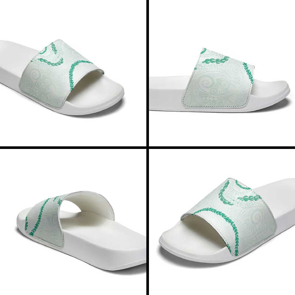 Aloha Lei Mikioi Slide Sandals Sage Green Polynesian Tribal Tatau Pattern - Polynesian Pride