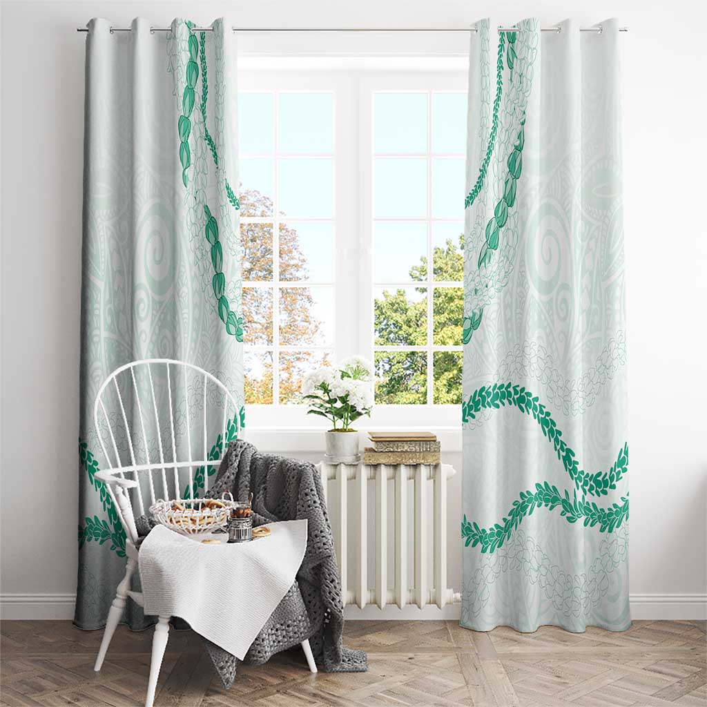 Aloha Lei Mikioi Window Curtain Sage Green Polynesian Tribal Tatau Pattern