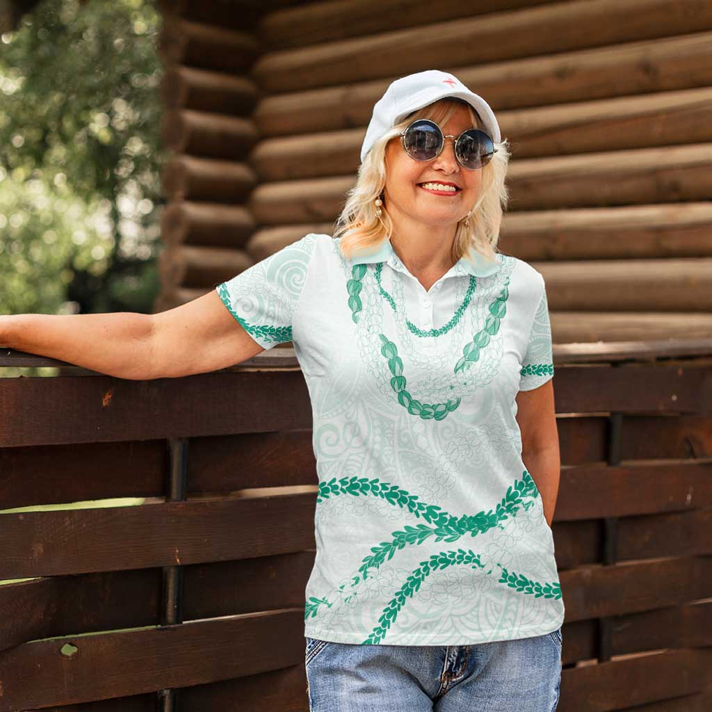 Aloha Lei Mikioi Women Polo Shirt Sage Green Polynesian Tribal Tatau Pattern