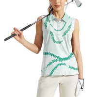 Aloha Lei Mikioi Women Sleeveless Polo Shirt Sage Green Polynesian Tribal Tatau Pattern