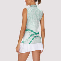 Aloha Lei Mikioi Women Sleeveless Polo Shirt Sage Green Polynesian Tribal Tatau Pattern