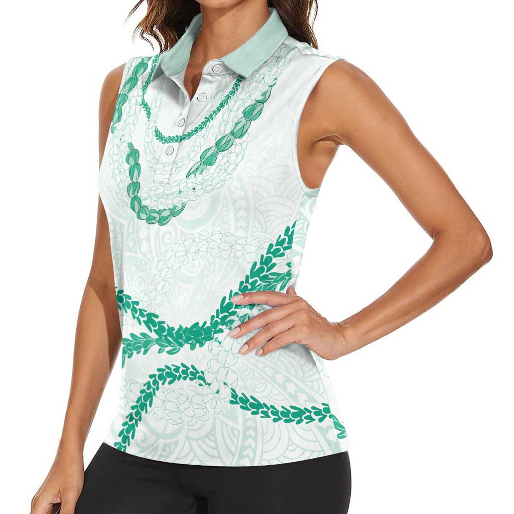 Aloha Lei Mikioi Women Sleeveless Polo Shirt Sage Green Polynesian Tribal Tatau Pattern