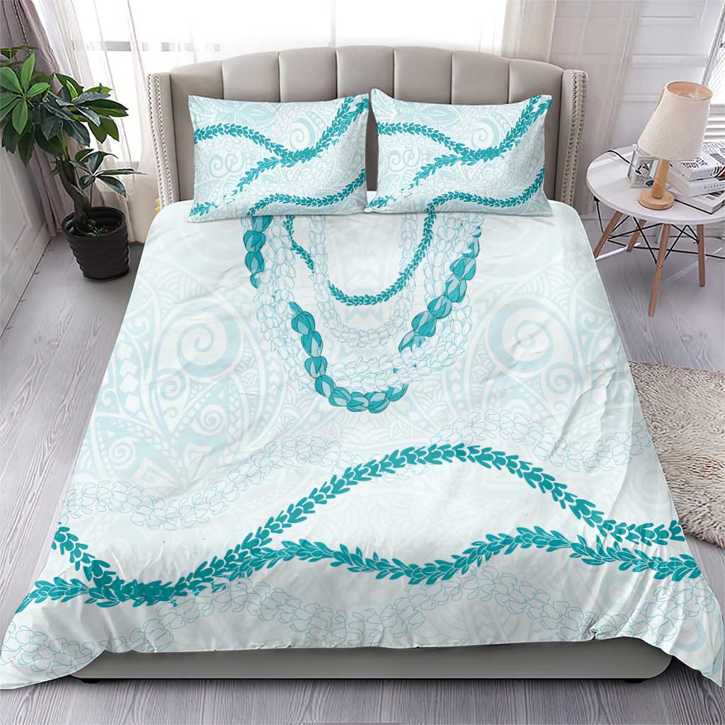 Aloha Lei Mikioi Bedding Set Teal Polynesian Tribal Tatau Pattern