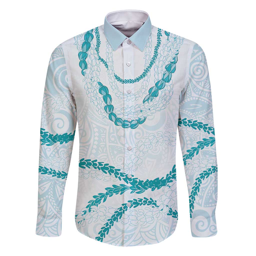 Aloha Lei Mikioi Family Matching Long Sleeve Bodycon Dress and Hawaiian Shirt Teal Polynesian Tribal Tatau Pattern LT9 Dad's Shirt - Long Sleeve Teal - Polynesian Pride