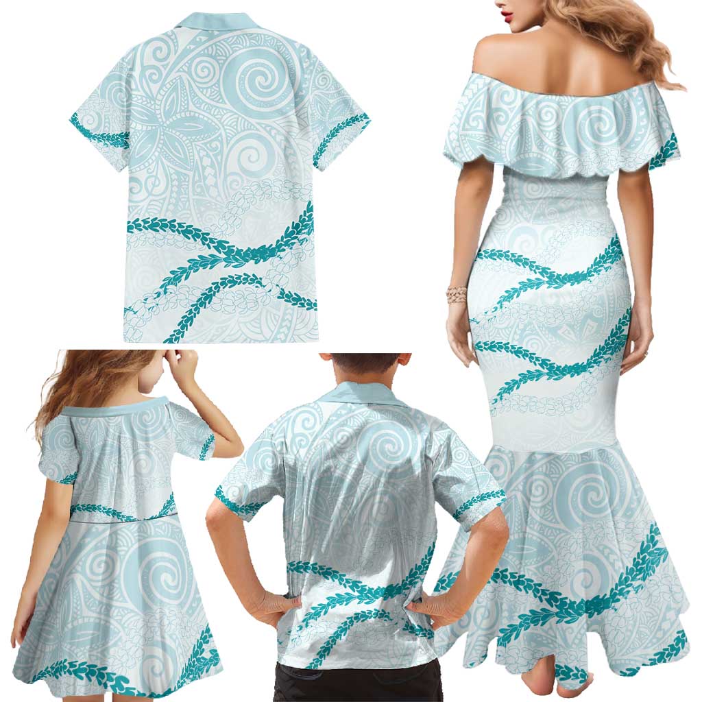 Aloha Lei Mikioi Family Matching Mermaid Dress and Hawaiian Shirt Teal Polynesian Tribal Tatau Pattern LT9 - Polynesian Pride