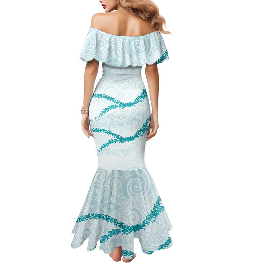 Aloha Lei Mikioi Family Matching Mermaid Dress and Hawaiian Shirt Teal Polynesian Tribal Tatau Pattern LT9 - Polynesian Pride