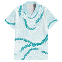 Aloha Lei Mikioi Family Matching Off The Shoulder Long Sleeve Dress and Hawaiian Shirt Teal Polynesian Tribal Tatau Pattern LT9 Dad's Shirt - Short Sleeve Teal - Polynesian Pride