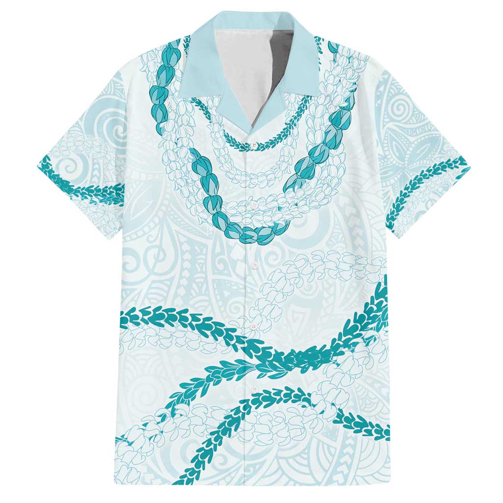 Aloha Lei Mikioi Family Matching Off Shoulder Maxi Dress and Hawaiian Shirt Teal Polynesian Tribal Tatau Pattern LT9 Dad's Shirt - Short Sleeve Teal - Polynesian Pride
