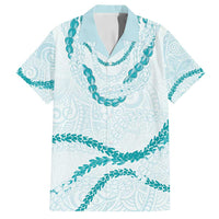 Aloha Lei Mikioi Family Matching Off Shoulder Maxi Dress and Hawaiian Shirt Teal Polynesian Tribal Tatau Pattern LT9 Dad's Shirt - Short Sleeve Teal - Polynesian Pride
