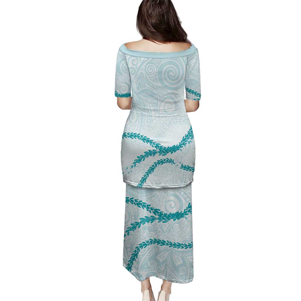 Aloha Lei Mikioi Family Matching Puletasi and Hawaiian Shirt Teal Polynesian Tribal Tatau Pattern