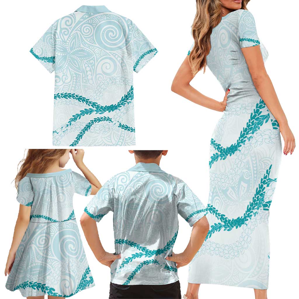 Aloha Lei Mikioi Family Matching Short Sleeve Bodycon Dress and Hawaiian Shirt Teal Polynesian Tribal Tatau Pattern LT9 - Polynesian Pride