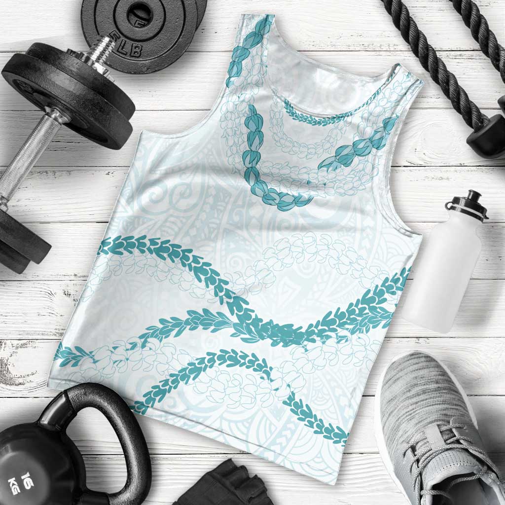 Aloha Lei Mikioi Men Tank Top Teal Polynesian Tribal Tatau Pattern