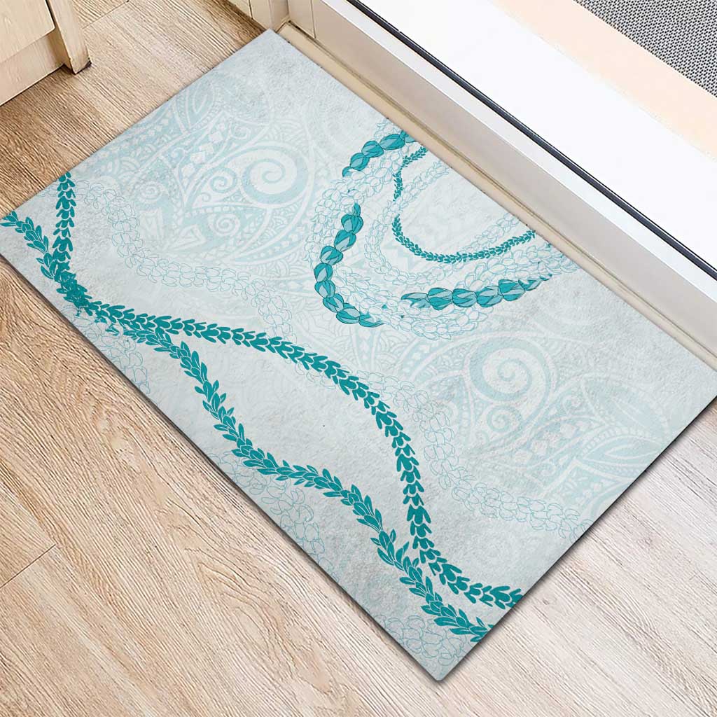 Aloha Lei Mikioi Rubber Doormat Teal Polynesian Tribal Tatau Pattern