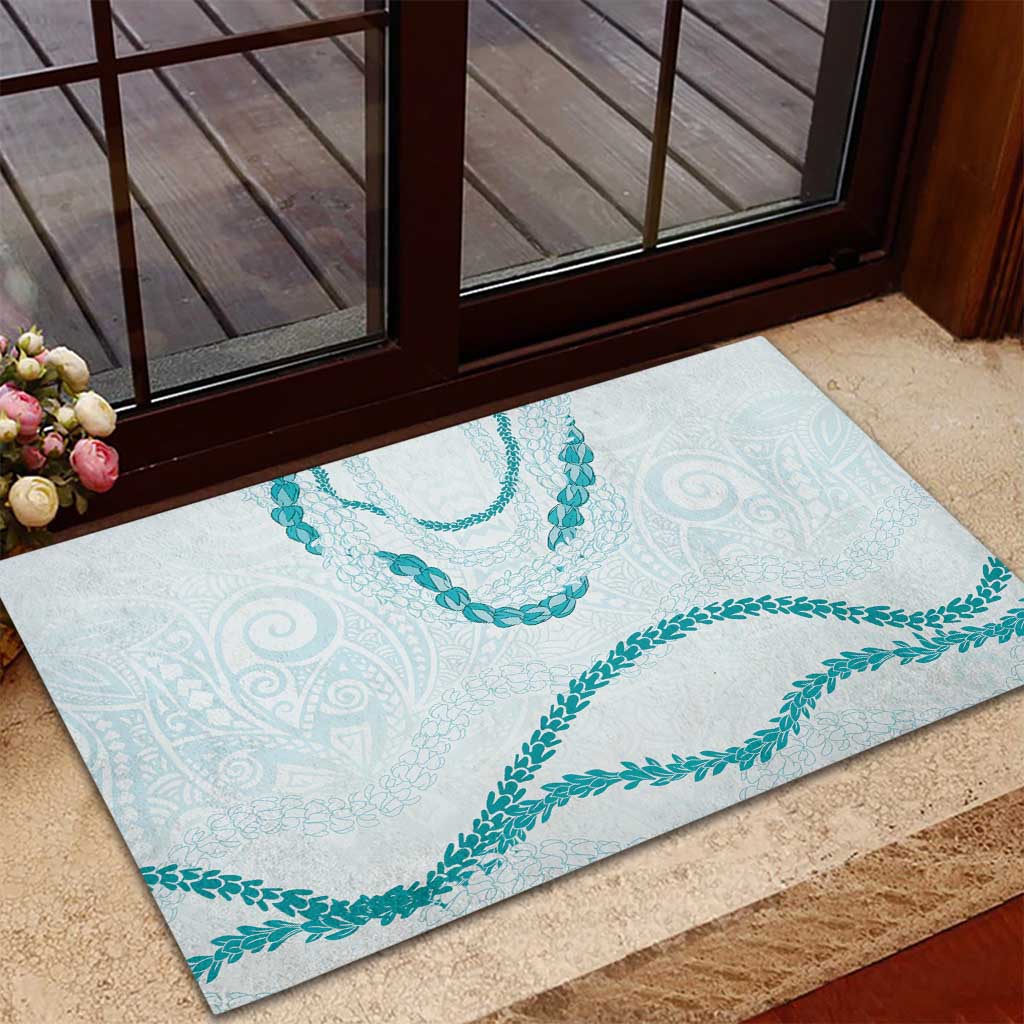Aloha Lei Mikioi Rubber Doormat Teal Polynesian Tribal Tatau Pattern