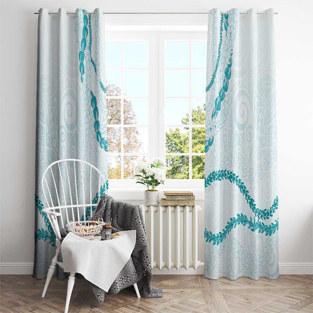 Aloha Lei Mikioi Window Curtain Teal Polynesian Tribal Tatau Pattern
