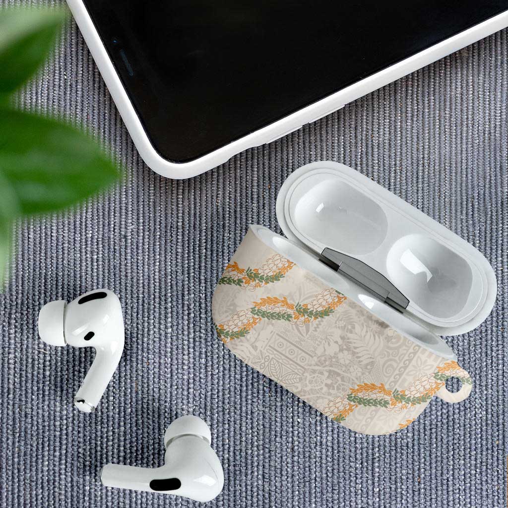 Aloha Pakalana and Puakenikeni Lei AirPods Case Beige Hawaiian Pattern - Polynesian Pride