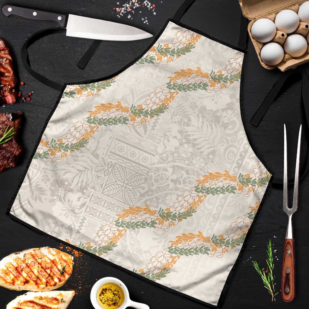 Aloha Pakalana and Puakenikeni Lei Apron Beige Hawaiian Pattern - Polynesian Pride