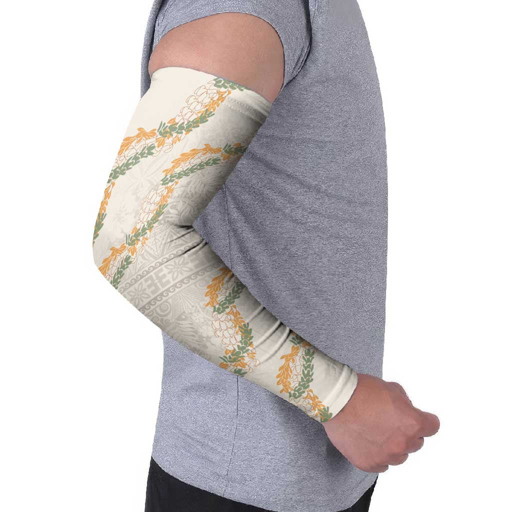 Aloha Pakalana and Puakenikeni Lei Arm Sleeves Beige Hawaiian Pattern - Polynesian Pride
