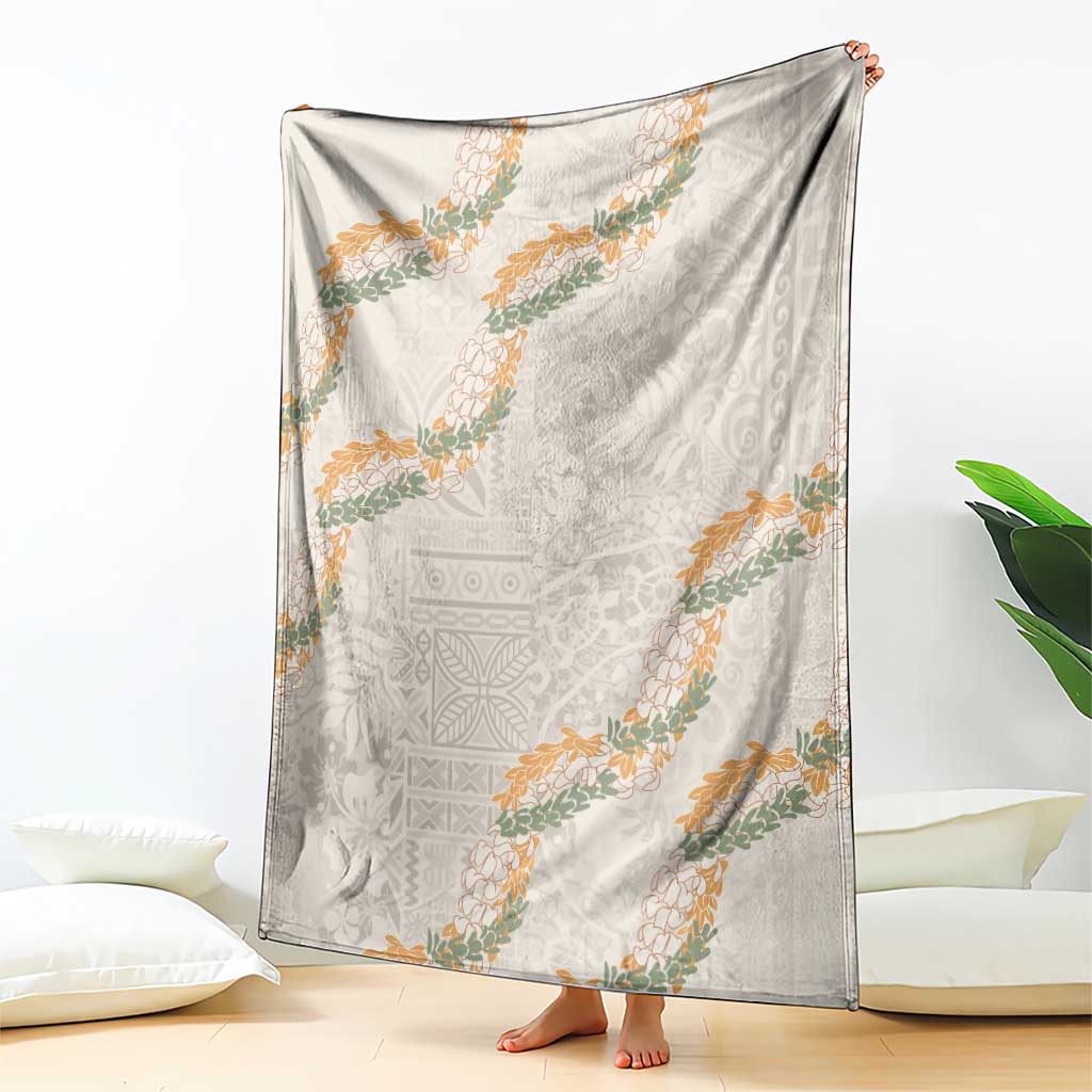 Aloha Pakalana and Puakenikeni Lei Blanket Beige Hawaiian Pattern