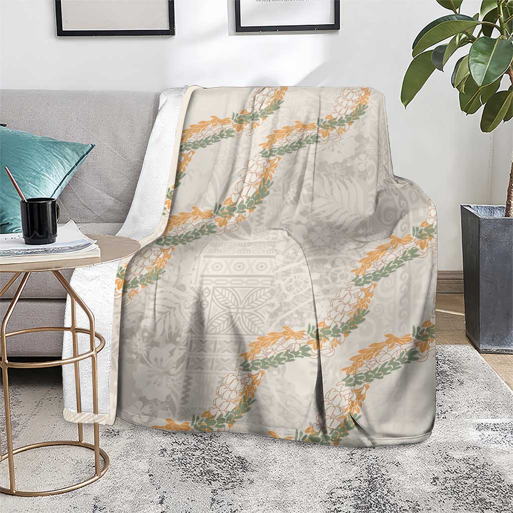 Aloha Pakalana and Puakenikeni Lei Blanket Beige Hawaiian Pattern