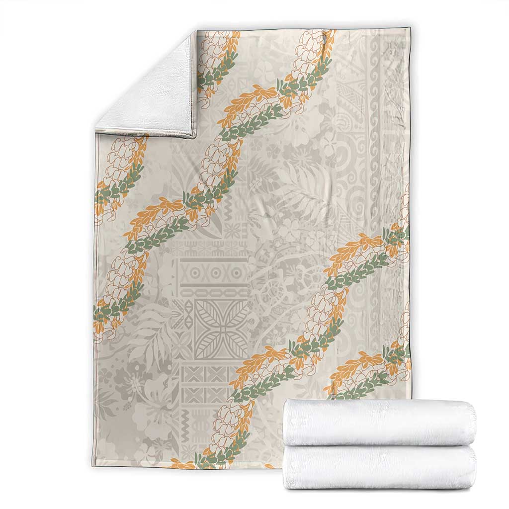 Aloha Pakalana and Puakenikeni Lei Blanket Beige Hawaiian Pattern