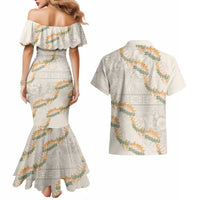 Aloha Pakalana and Puakenikeni Lei Couples Matching Mermaid Dress and Hawaiian Shirt Beige Hawaiian Pattern LT9 - Polynesian Pride