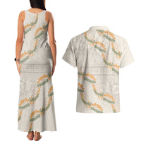 Aloha Pakalana and Puakenikeni Lei Couples Matching Tank Maxi Dress and Hawaiian Shirt Beige Hawaiian Pattern LT9 - Polynesian Pride