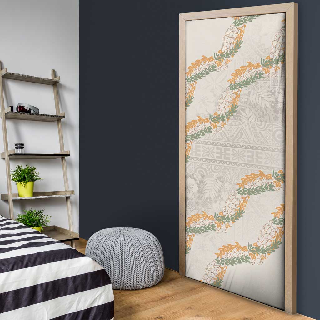 Aloha Pakalana and Puakenikeni Lei Door Cover Beige Hawaiian Pattern - Polynesian Pride