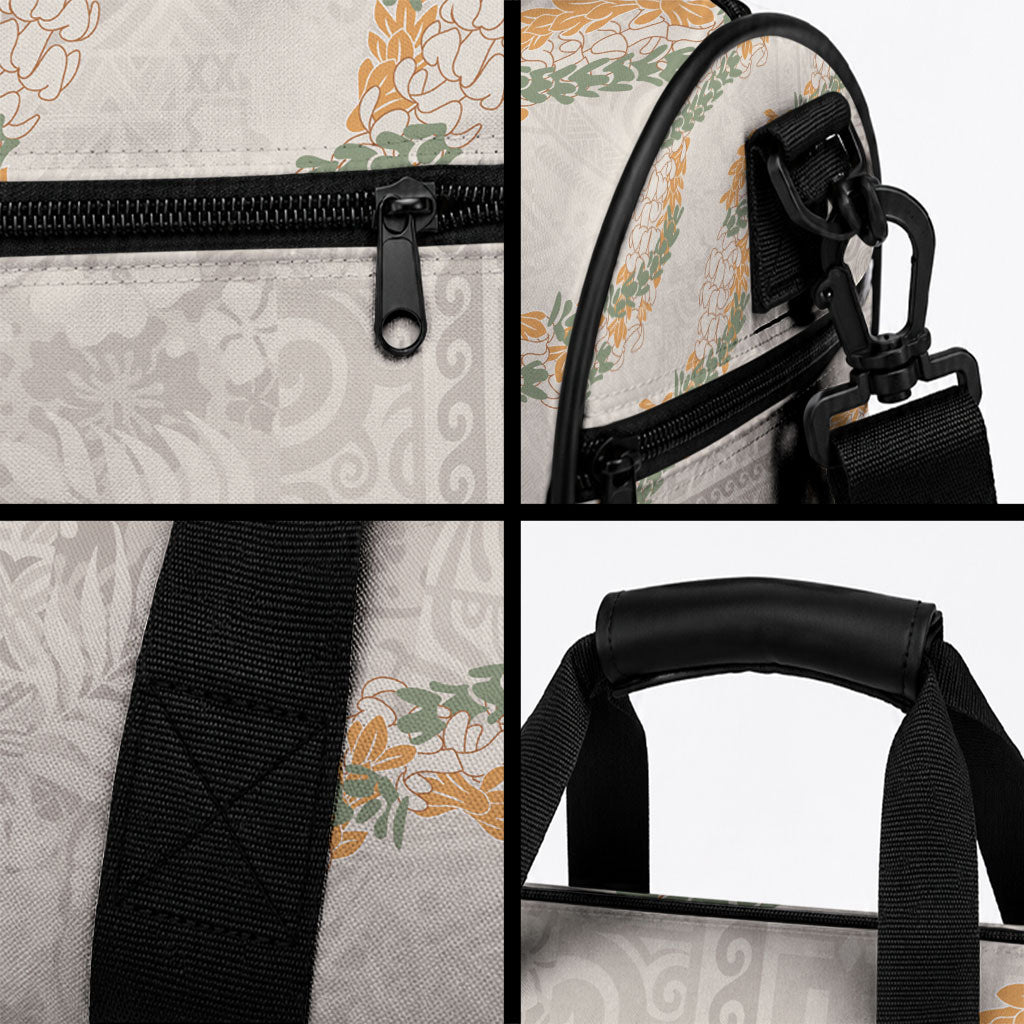 Aloha Pakalana and Puakenikeni Lei Duffle Bag Beige Hawaiian Pattern LT9 - Polynesian Pride
