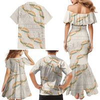 Aloha Pakalana and Puakenikeni Lei Family Matching Mermaid Dress and Hawaiian Shirt Beige Hawaiian Pattern LT9 - Polynesian Pride