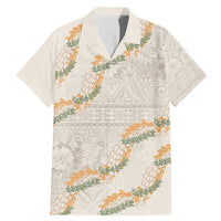 Aloha Pakalana and Puakenikeni Lei Family Matching Mermaid Dress and Hawaiian Shirt Beige Hawaiian Pattern LT9 Dad's Shirt - Short Sleeve Beige - Polynesian Pride