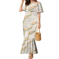 Aloha Pakalana and Puakenikeni Lei Family Matching Mermaid Dress and Hawaiian Shirt Beige Hawaiian Pattern LT9 Mom's Dress Beige - Polynesian Pride