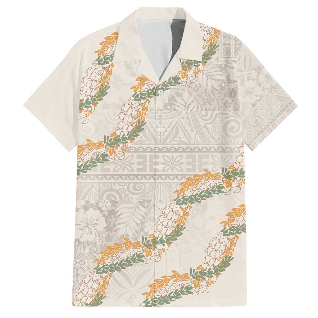 Aloha Pakalana and Puakenikeni Lei Family Matching Off Shoulder Maxi Dress and Hawaiian Shirt Beige Hawaiian Pattern LT9 Dad's Shirt - Short Sleeve Beige - Polynesian Pride