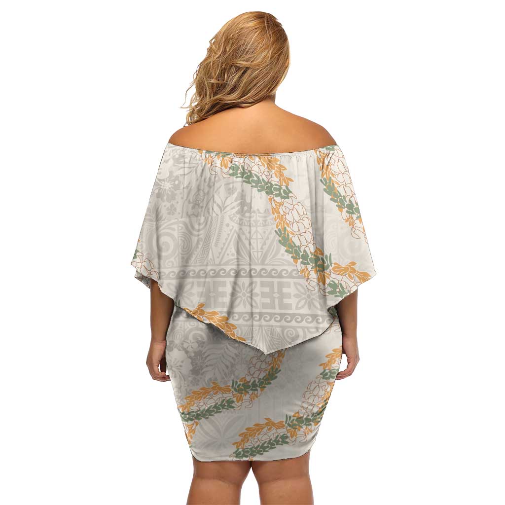 Aloha Pakalana and Puakenikeni Lei Family Matching Off Shoulder Short Dress and Hawaiian Shirt Beige Hawaiian Pattern LT9 - Polynesian Pride