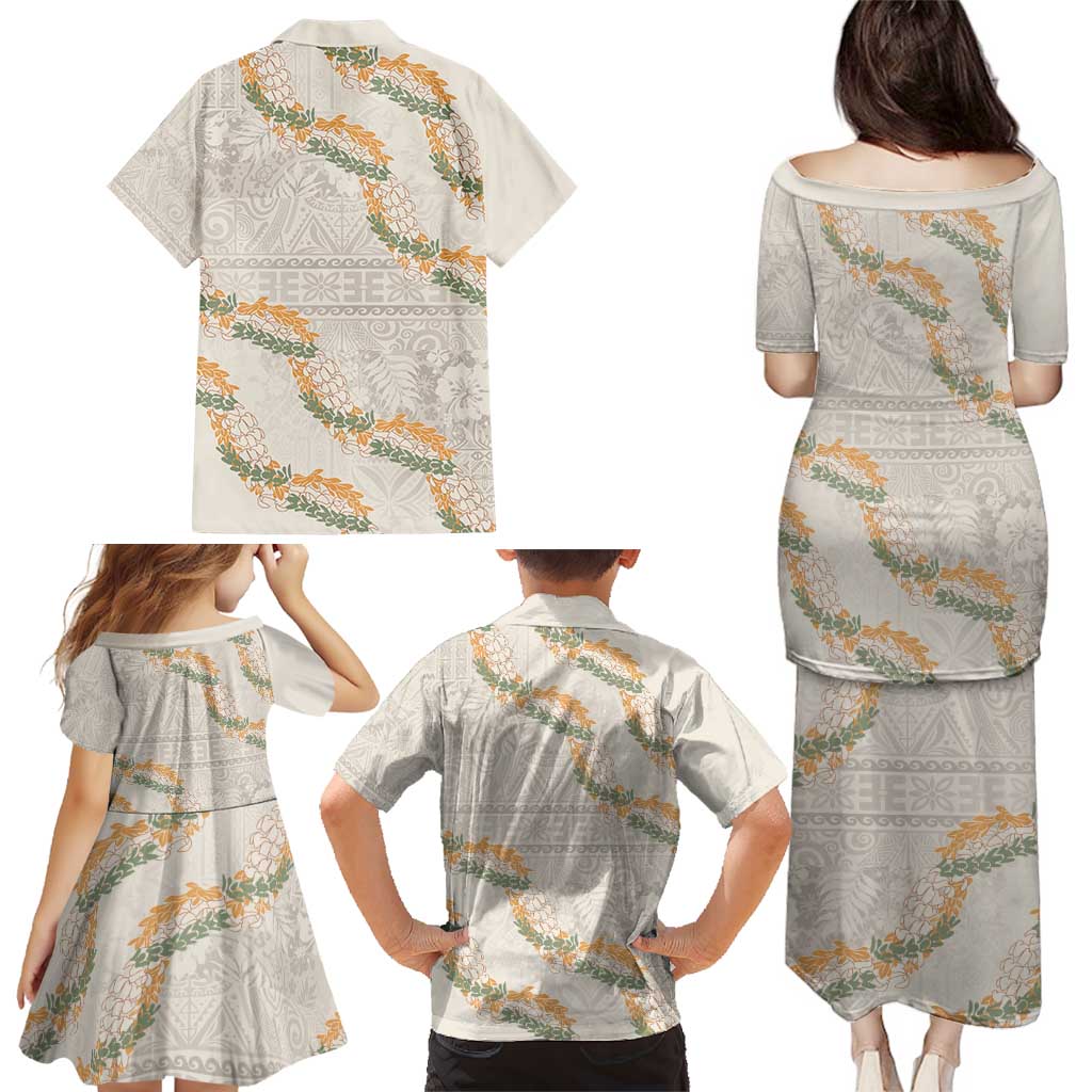 Aloha Pakalana and Puakenikeni Lei Family Matching Puletasi and Hawaiian Shirt Beige Hawaiian Pattern LT9 - Polynesian Pride