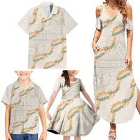 Aloha Pakalana and Puakenikeni Lei Family Matching Summer Maxi Dress and Hawaiian Shirt Beige Hawaiian Pattern LT9 - Polynesian Pride