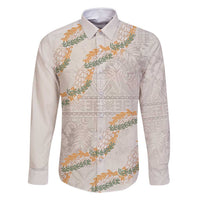 Aloha Pakalana and Puakenikeni Lei Family Matching Summer Maxi Dress and Hawaiian Shirt Beige Hawaiian Pattern LT9 Dad's Shirt - Long Sleeve Beige - Polynesian Pride
