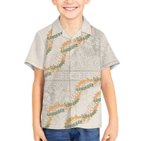 Aloha Pakalana and Puakenikeni Lei Family Matching Summer Maxi Dress and Hawaiian Shirt Beige Hawaiian Pattern LT9 Son's Shirt Beige - Polynesian Pride
