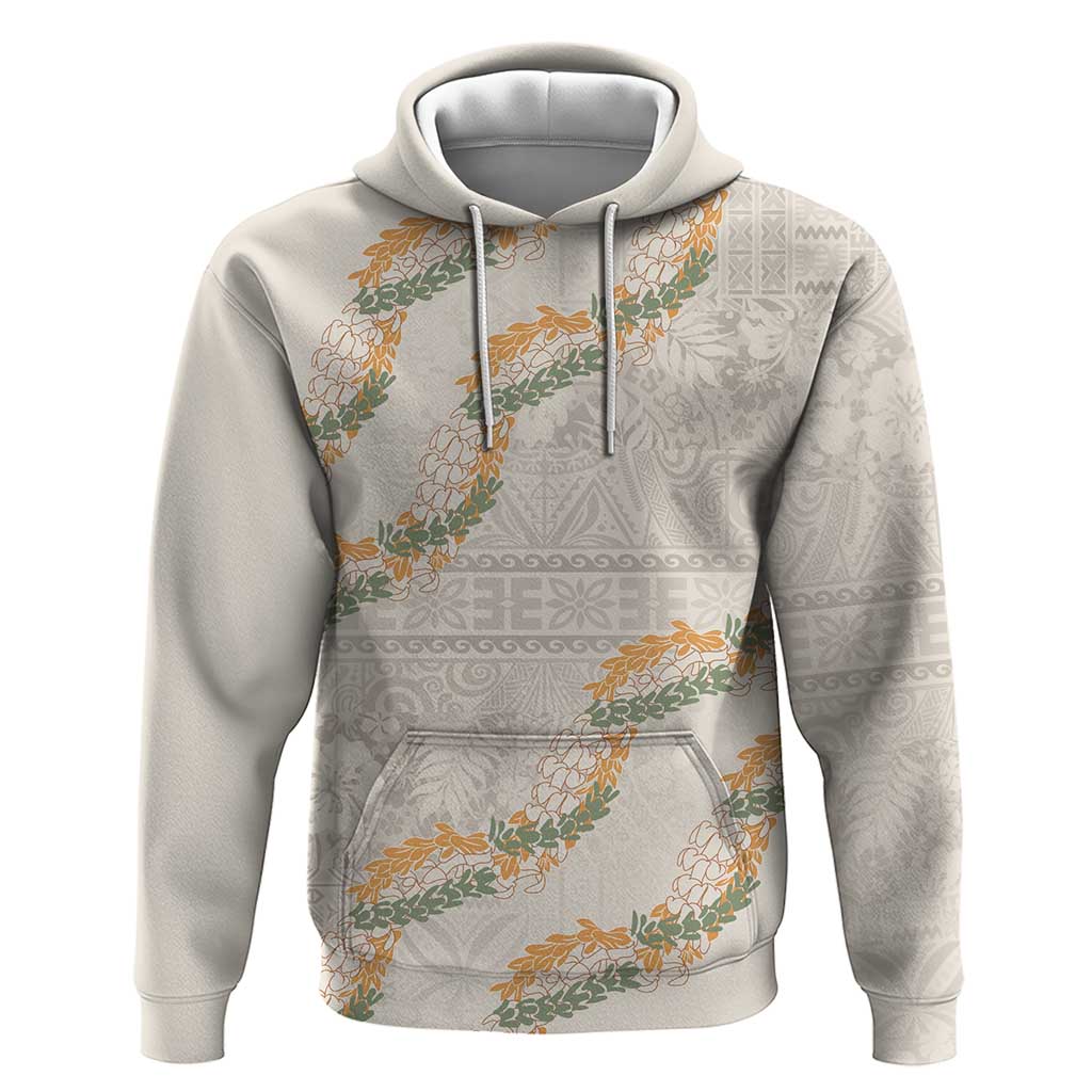 Aloha Pakalana and Puakenikeni Lei Hoodie Beige Hawaiian Pattern