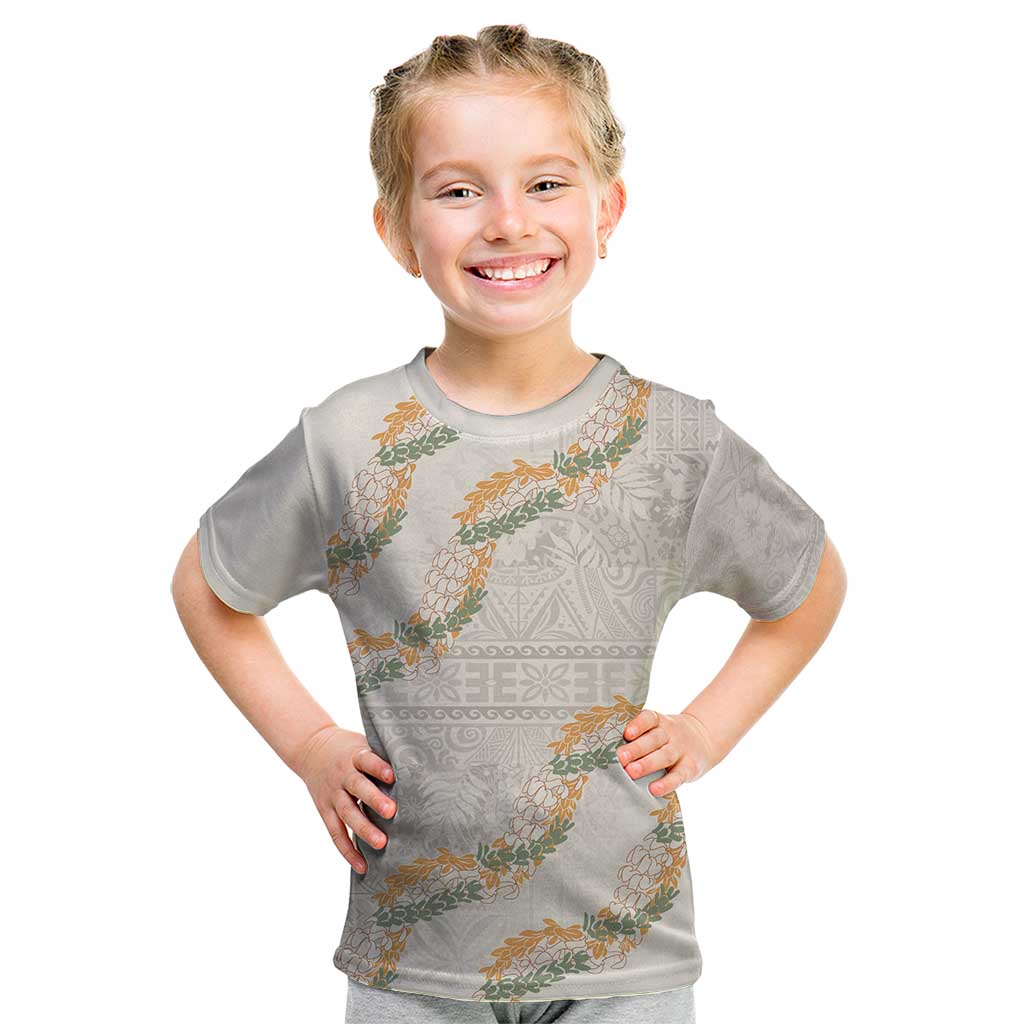 Aloha Pakalana and Puakenikeni Lei Kid T Shirt Beige Hawaiian Pattern