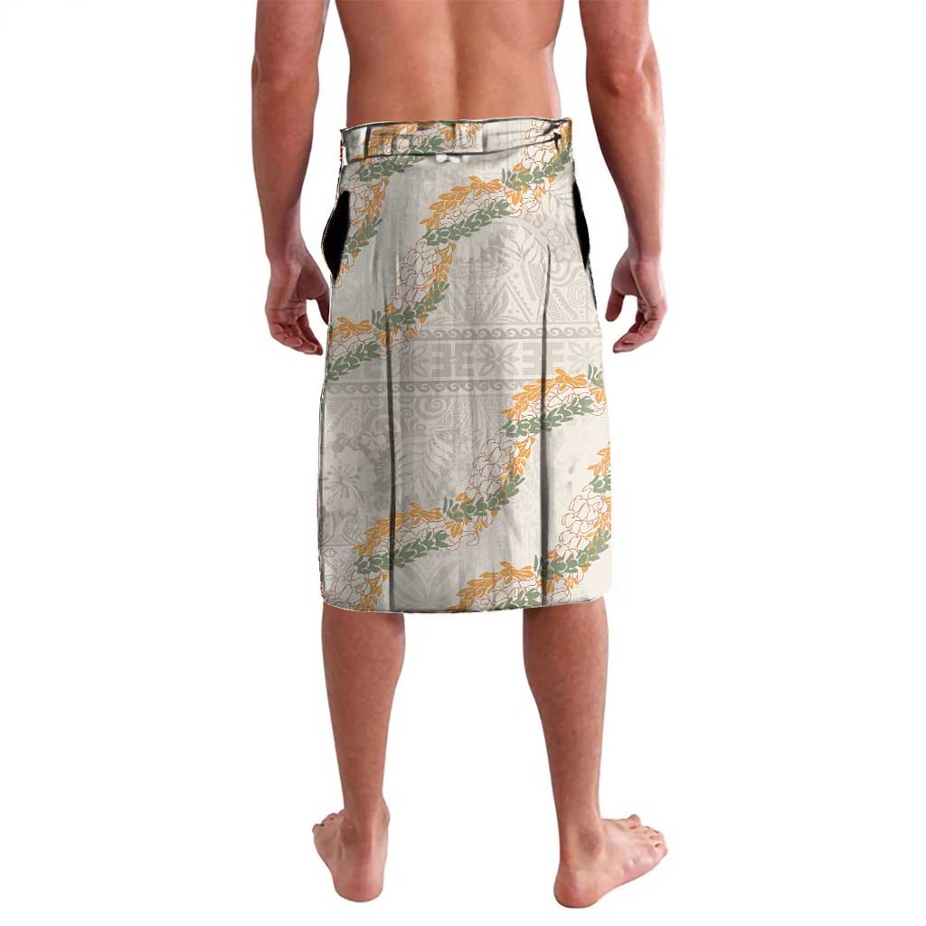 Aloha Pakalana and Puakenikeni Lei Lavalava Beige Hawaiian Pattern