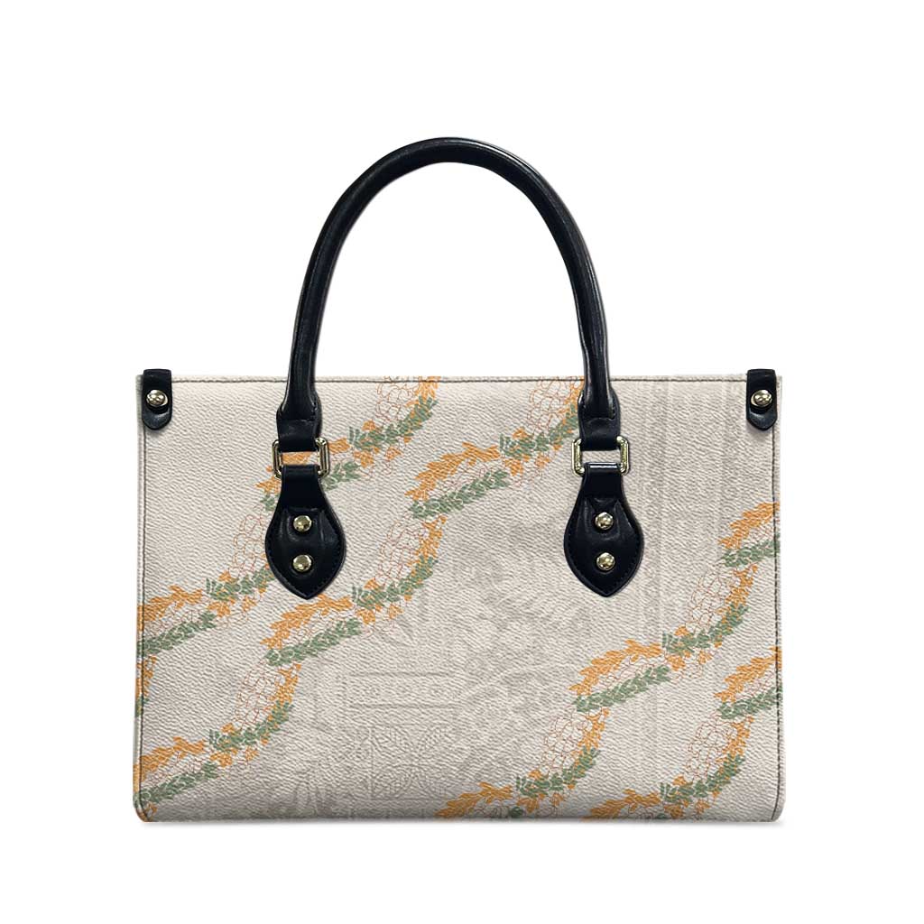 Aloha Pakalana and Puakenikeni Lei Leather Bag Beige Hawaiian Pattern - Polynesian Pride