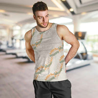 Aloha Pakalana and Puakenikeni Lei Men Tank Top Beige Hawaiian Pattern