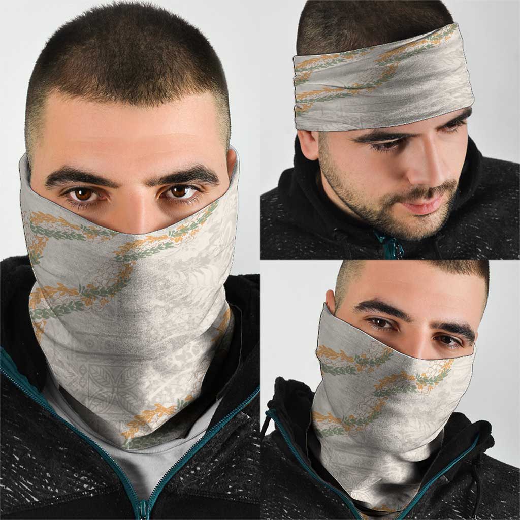 Aloha Pakalana and Puakenikeni Lei Neck Gaiter Beige Hawaiian Pattern - Polynesian Pride