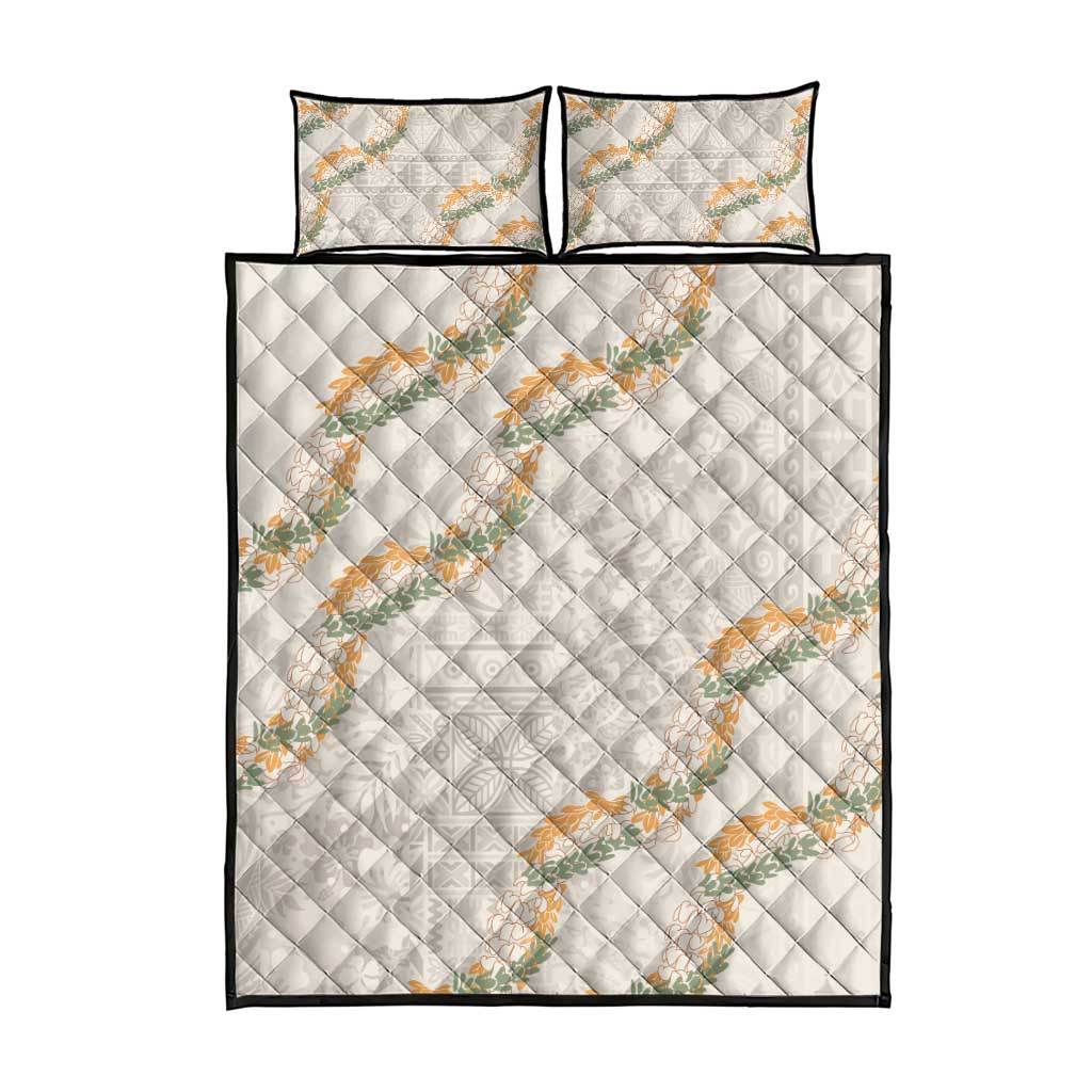 Aloha Pakalana and Puakenikeni Lei Quilt Bed Set Beige Hawaiian Pattern