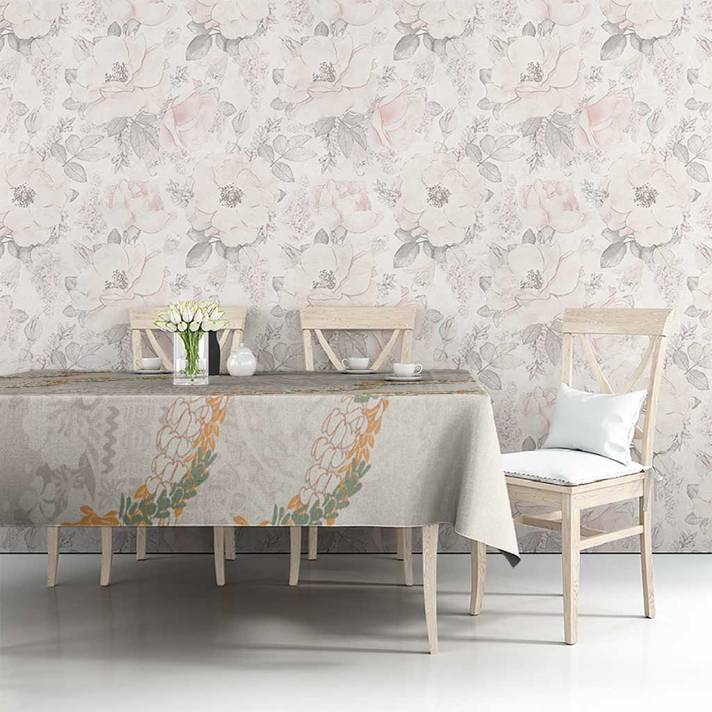 Aloha Pakalana and Puakenikeni Lei Tablecloth Beige Hawaiian Pattern
