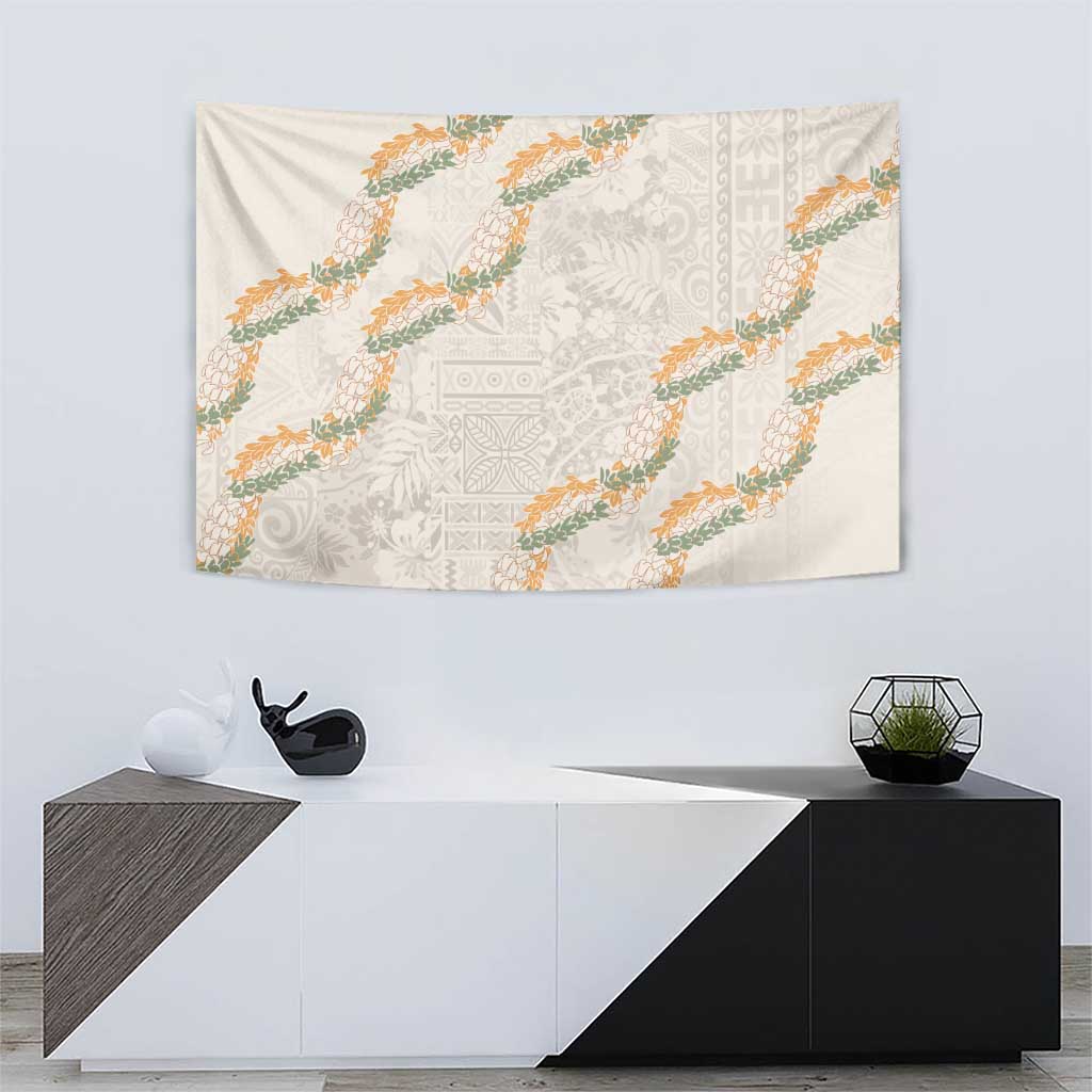 Aloha Pakalana and Puakenikeni Lei Tapestry Beige Hawaiian Pattern